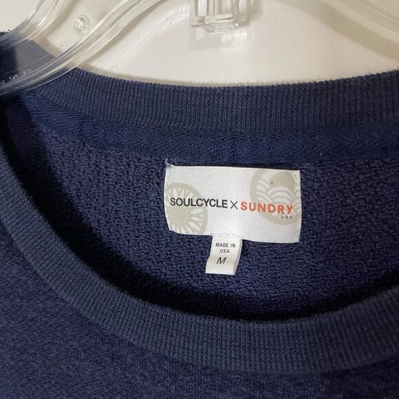 SOULCYCLE x SUNDRY blue crew neck pullover sweatshirt raw hem size medium - Picture 2 of 5